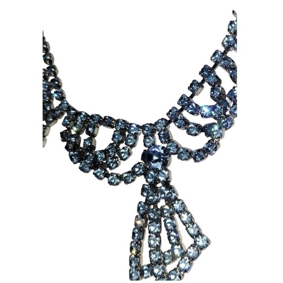 Vintage Silver Tone Light Sky Blue Sparkling AB Crystals Princess 15" Necklace - Picture 3 of 11